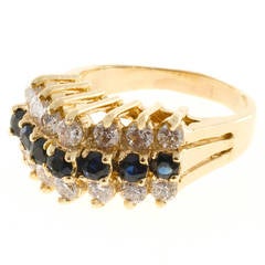 Sapphire Diamond Gold Raised Wire Dome Ring 5