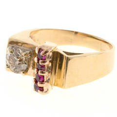 Brown Diamond and Ruby Rose Gold Platinum Ring 8