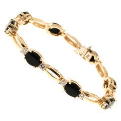 Black Oval Onyx Diamond Gold Link Bracelet 8