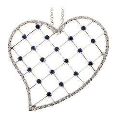 Sapphire Diamond Pave Gold Heart Pendant Necklace 9