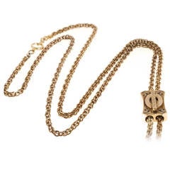 Victorian Handmade Engraved Enamel Gold Chain and Slide