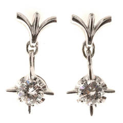 Vintage Round Cut Diamond Gold Star Dangle Earrings