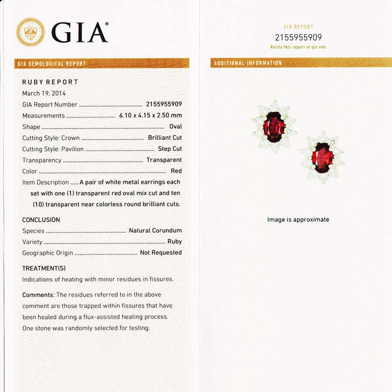 1.30 Carat GIA Certified Ruby Diamond Halo Gold Cluster Earrings 1