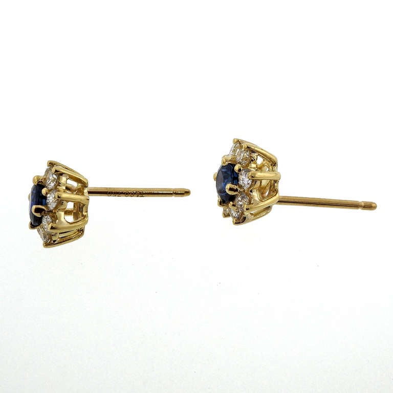 Modern Tiffany & Co. Sapphire Diamond Yellow Gold Cluster Earrings