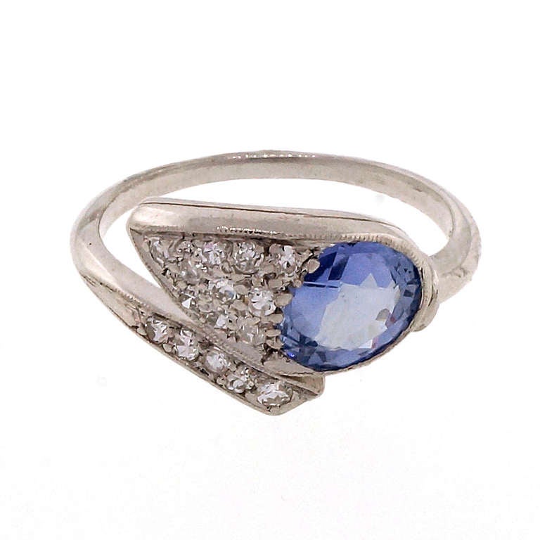 Petri Natural Light Blue Sapphire and Diamond Platinum Ring