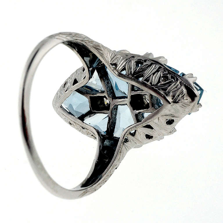 Women's Natural Aquamarine and Diamond White Gold Ring