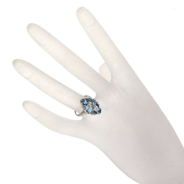 Natural Aquamarine and Diamond White Gold Ring 2