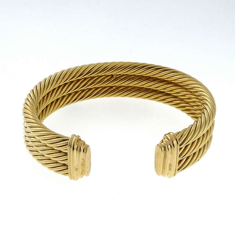 Modern David Yurman Three Row Cable Yellow Gold Bangle Bracelet