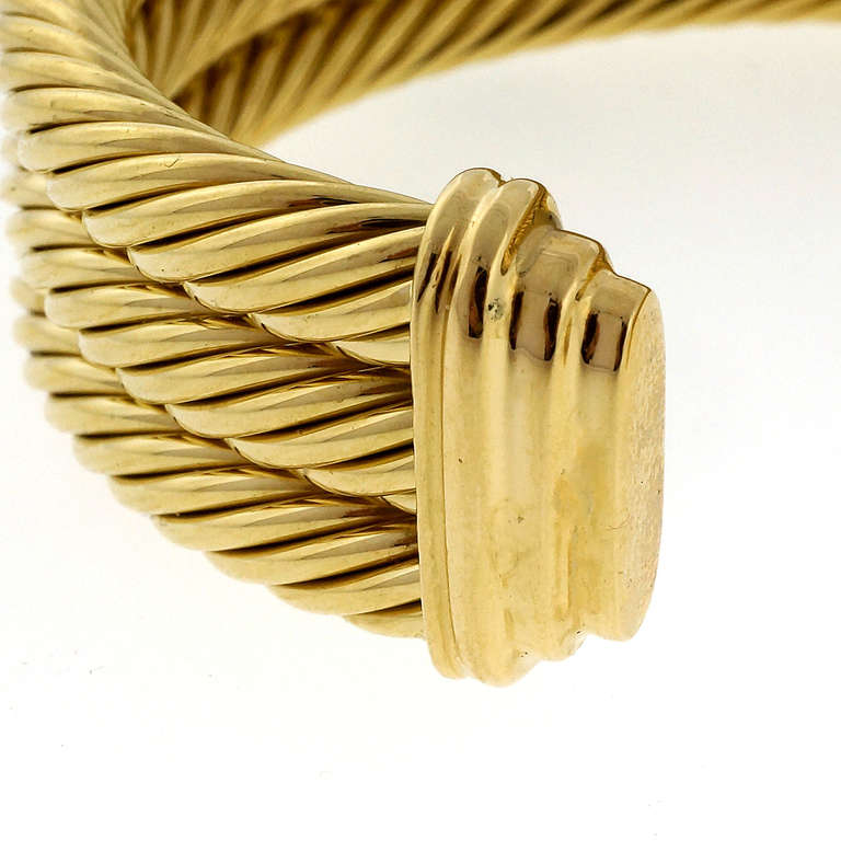 David Yurman Three Row Cable Yellow Gold Bangle Bracelet In Good Condition In Stamford, CT