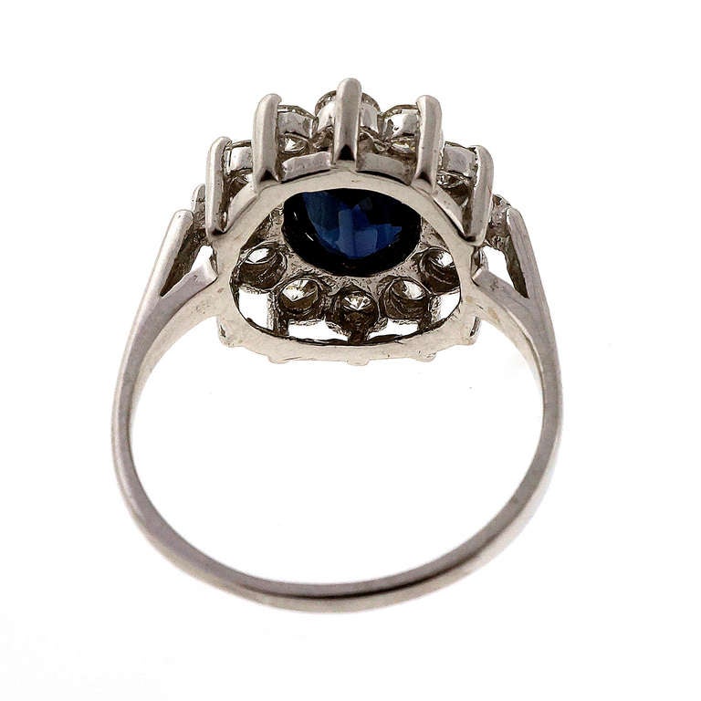 Blue Natural Sapphire and Diamond White Gold Ring 1