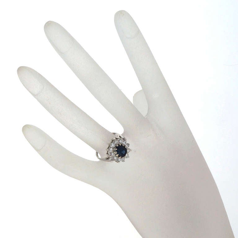 Blue Natural Sapphire and Diamond White Gold Ring 2