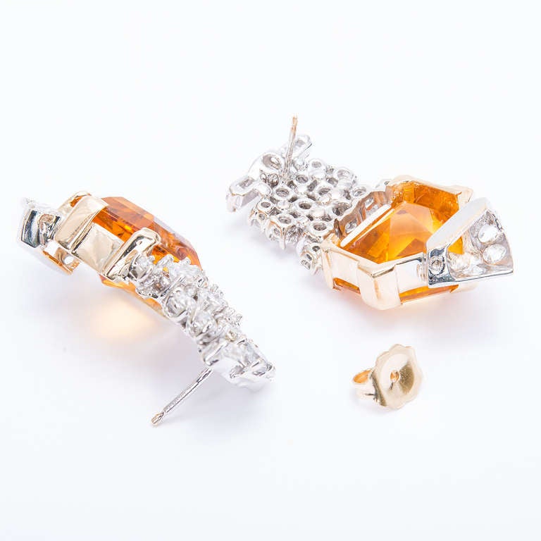 Orange Citrine and Diamond Earrings In Good Condition In Stamford, CT