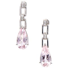 7.60 Carat Pear Morganite Diamond Platinum Dangle Earrings