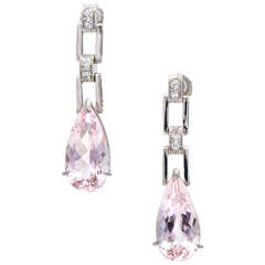 7.60 Carat Pear Morganite Diamond Platinum Dangle Earrings 12