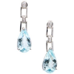 9.15 Carat Natural Aquamarine Diamond Platinum Dangle Earrings