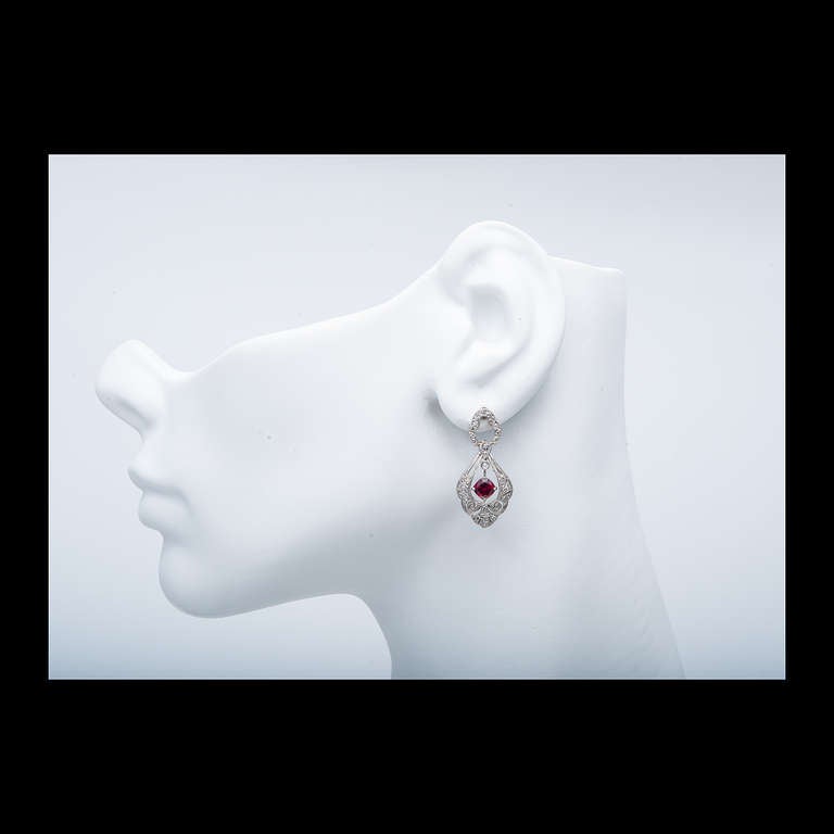 Revival Ruby and Diamond Platinum Dangle Earrings