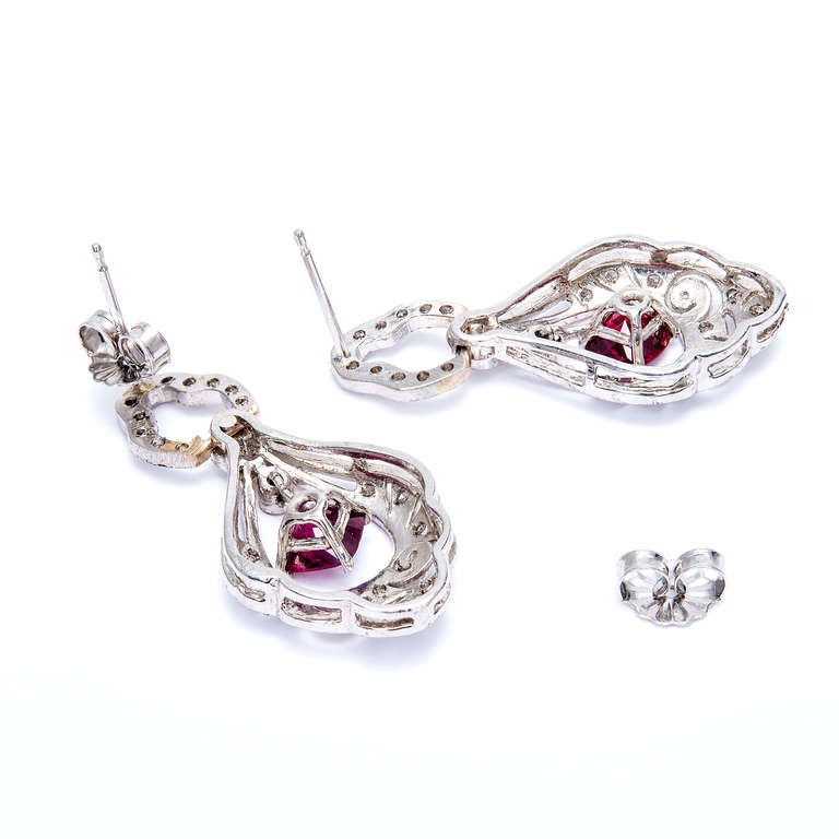 Women's Ruby and Diamond Platinum Dangle Earrings