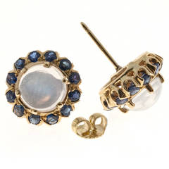 Blue Moonstone Sapphire Gold Earrings
