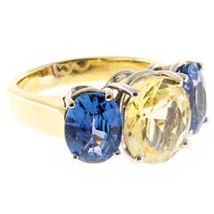 Natural Bright Yellow and Blue Sapphire Yellow Gold Ring