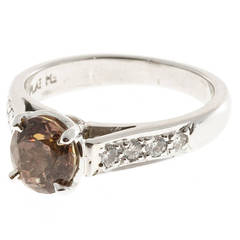 Natural Brown Yellow Sapphire and Diamond Platinum Engagement Ring 4
