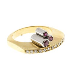 ZD Tube Top Ruby Diamond Gold Platinum Ring 11