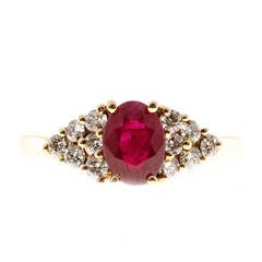 Red Ruby Diamond Gold Triangular Pattern Ring 6