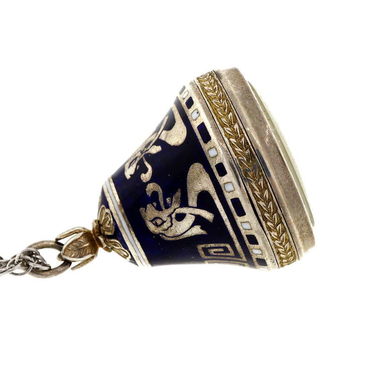 Art Deco Rare Egyptian Revival Silver Watch Pendant Necklace