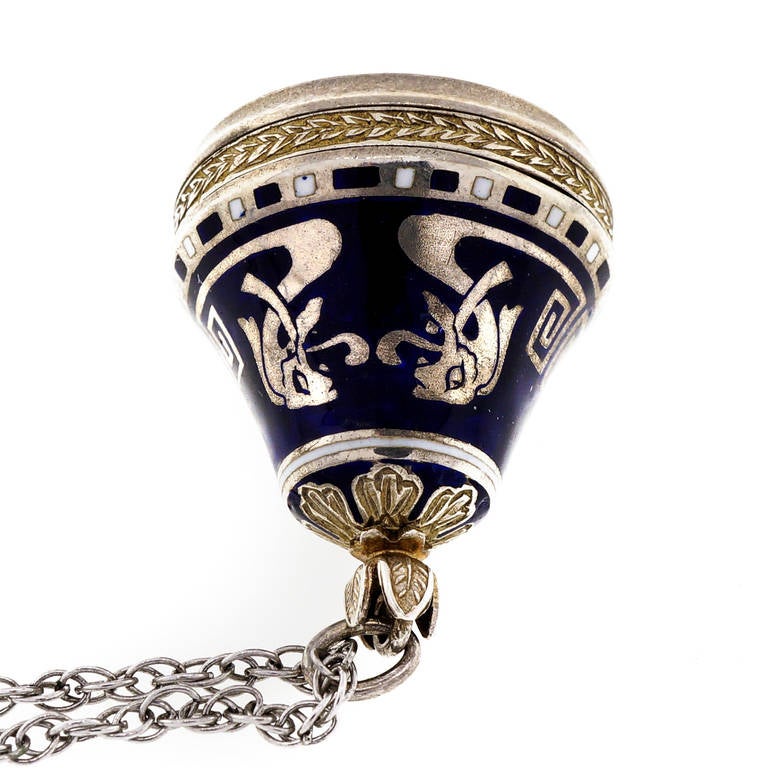 Rare Egyptian Revival Silver Watch Pendant Necklace In Good Condition In Stamford, CT