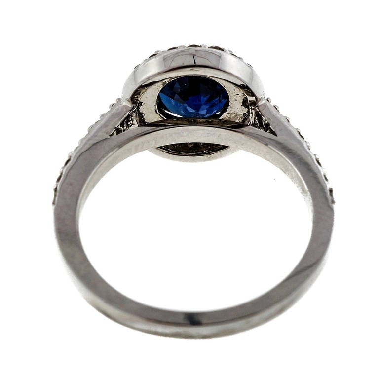 Women's Royal Blue Sapphire Diamond White Gold Halo Engagement Ring