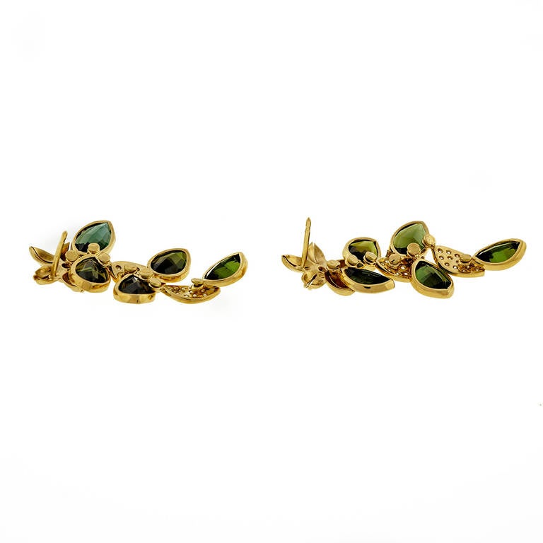 Modern Green Tourmaline Diamond Dangle Earrings