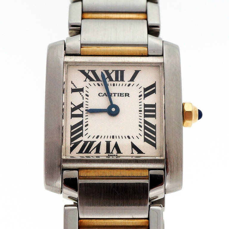 Cartier Lady's Stainless Steel and Yellow Gold Tank Francaise Wristwatch 1