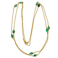 Victorian Emerald Beaded Yellow Gold Necklace 9