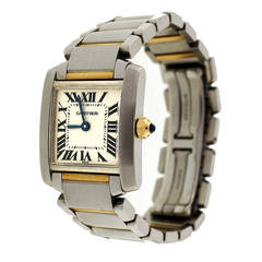 Cartier Lady's Stainless Steel and Yellow Gold Tank Francaise Wristwatch