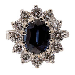 Retro Blue Natural Sapphire and Diamond White Gold Ring