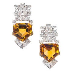 Antique Orange Citrine and Diamond Earrings