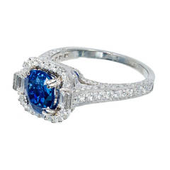 2.87 Carat Art Deco Natural Blue Sapphire Diamond Platinum Engagement Ring 6