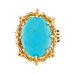 Large Oval Natural Turquoise Gold Cocktail Ring