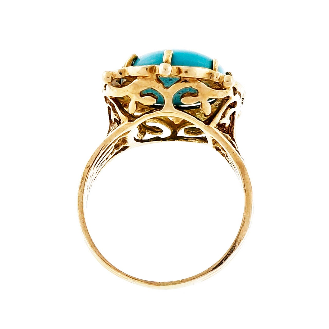 Oval Cut Large Oval Natural Turquoise Gold Cocktail Ring