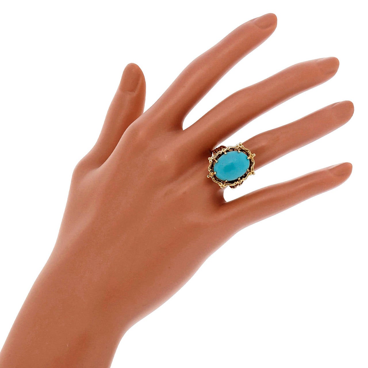 Men's Large Oval Natural Turquoise Gold Cocktail Ring