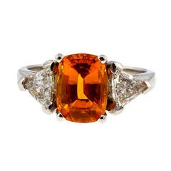 Natural Orange Yellow Sapphire Diamond Platinum Engagement Ring 11