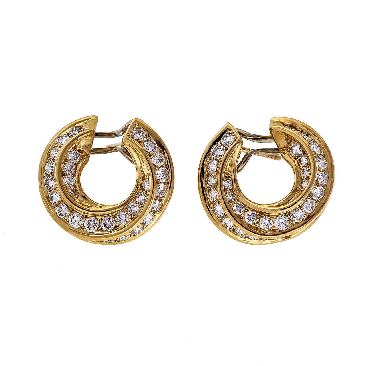 Tiffany and Co Diamond Yellow Gold Hoop Earrings at 1stDibs