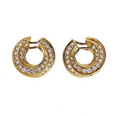 Vintage Tiffany & Co Diamond Yellow Gold Hoop Earrings