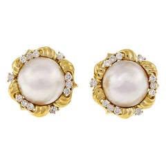 Kurt Wayne Mabe Pearl Diamond Yellow Gold Earrings