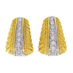 Diamond White and Yellow Gold Clip Post Earrings