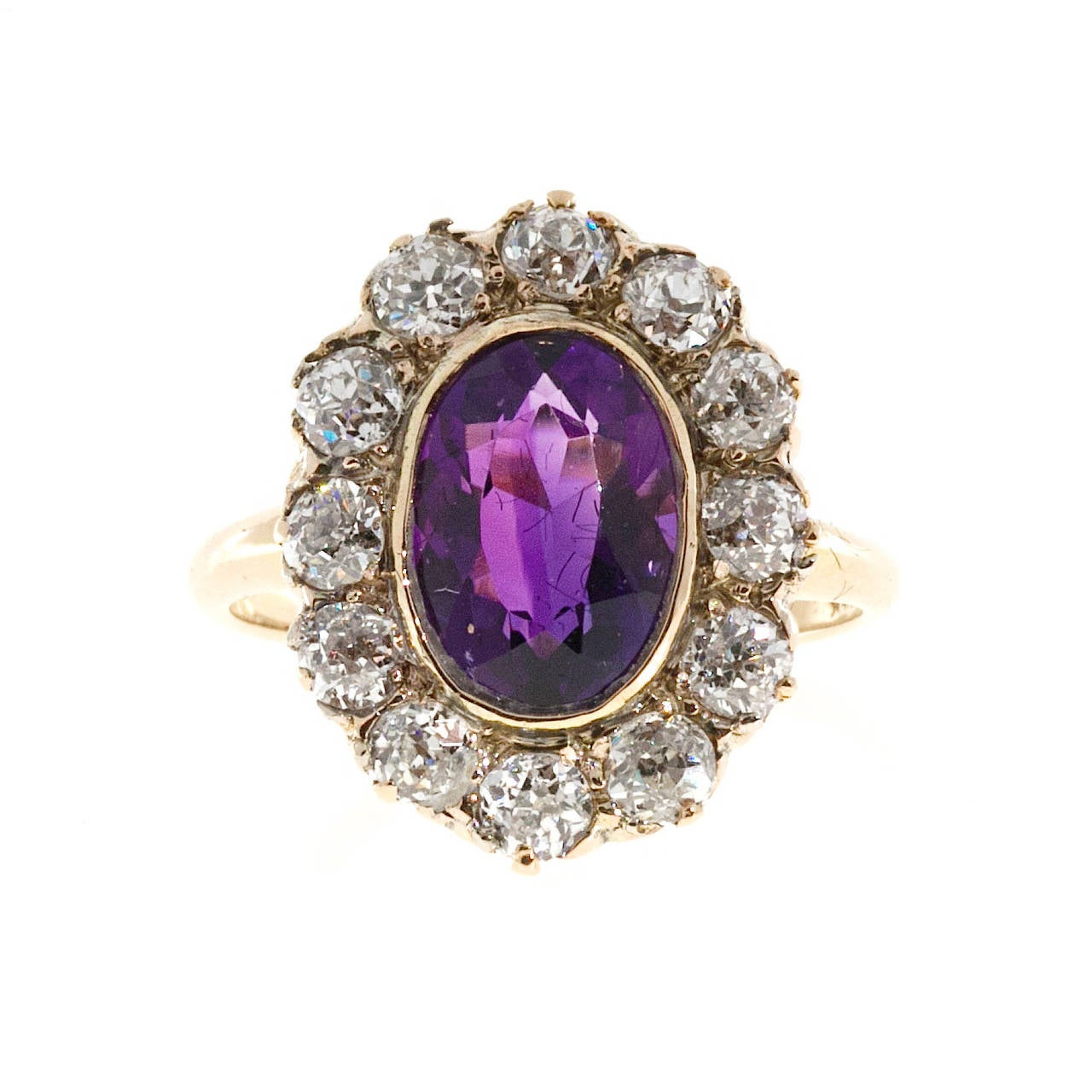 Reddish Amethyst Old Mine Cut Diamond Pink Gold Ring 1