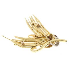 E Pearl Ruby & Diamond Yellow Gold Birds of Paradise  Pin