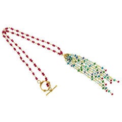 Ruby Aqua Apatite Emerald and Peridot Hand Wired Rondell Bead Necklace 2