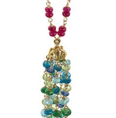 Ruby Aqua Apatite Emerald Peridot Hand Wired Rondell Bead Pendant Necklace
