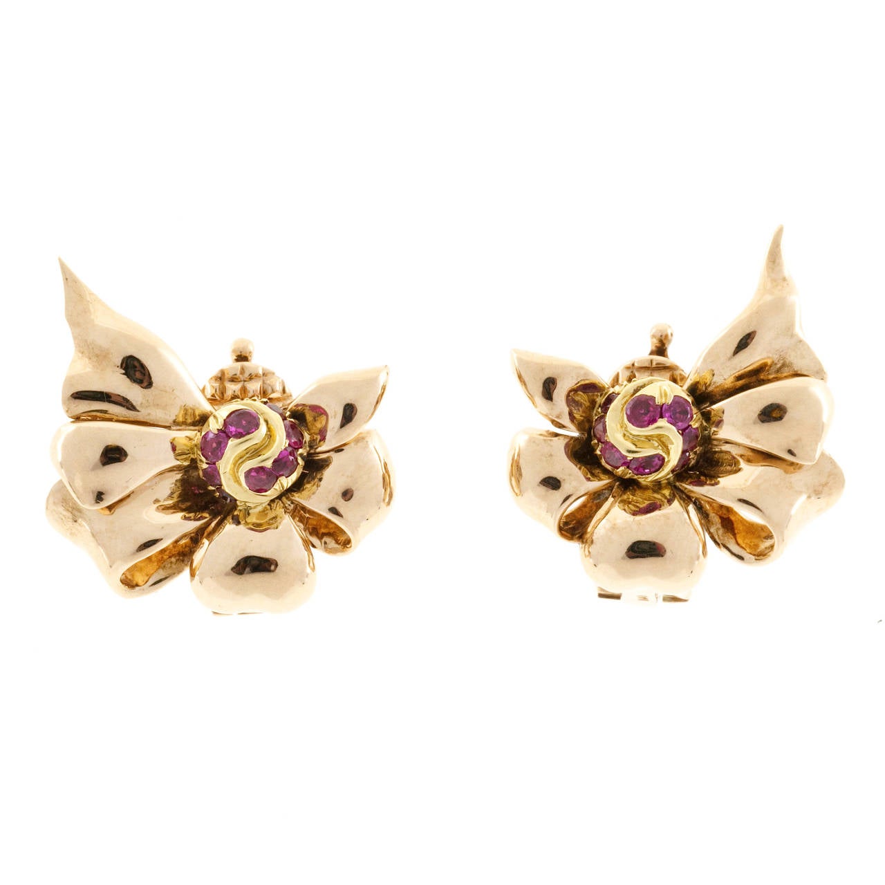 Tiffany & Co Ruby Pink Gold Clip Earrings