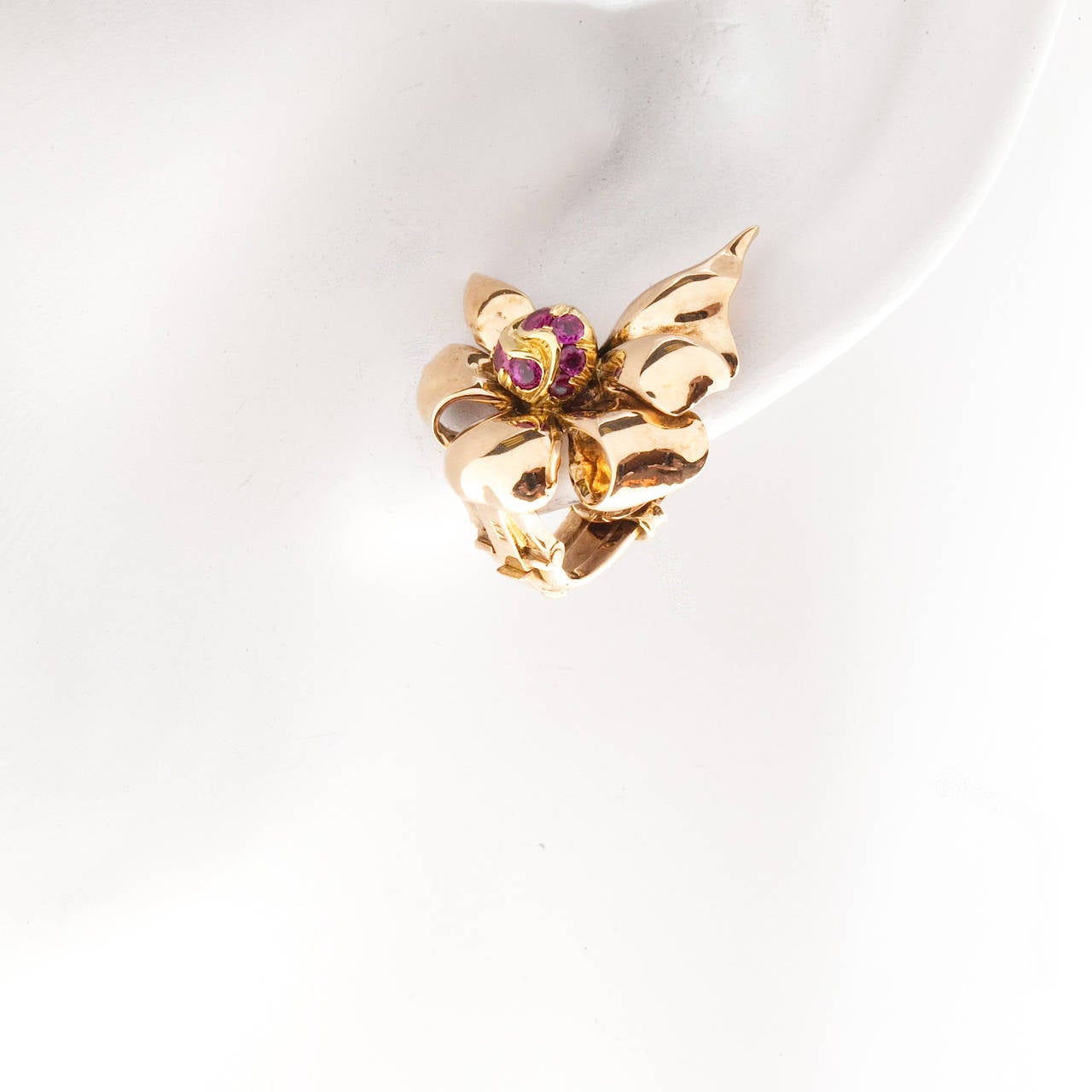 Women's Tiffany & Co Ruby Pink Gold Clip Earrings